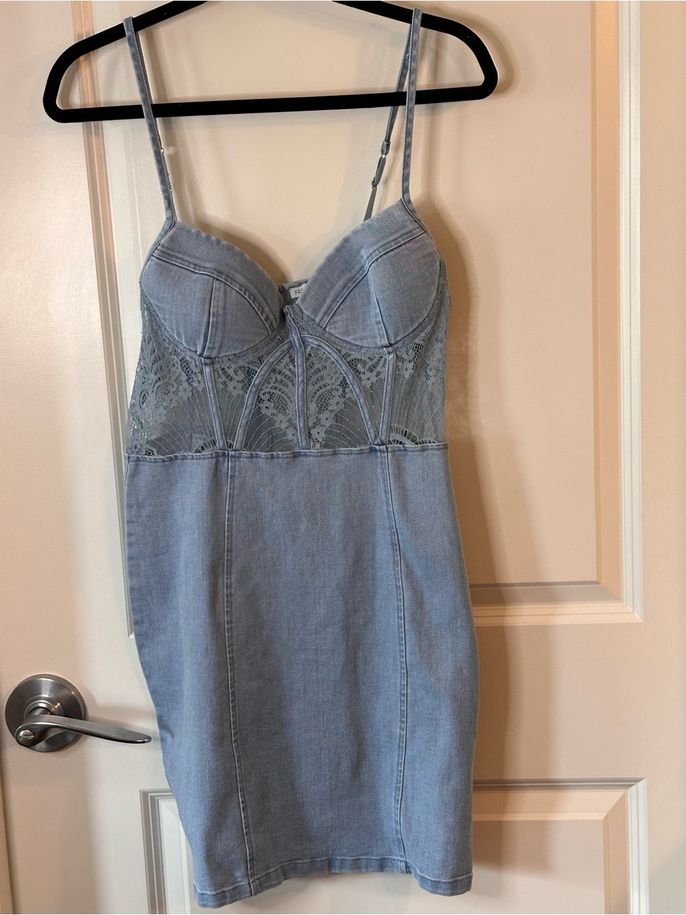 Fashion Nova Denim Lace Corset Mini Dress Light Wash Blue Size Medium